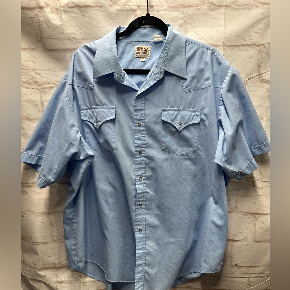 Fly Cattleman short sleeve button up pearl snap short sleeve shirt blue‎ XXL